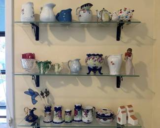 Colorful Limoges Cobalt Ewer, Painted Porcelain Shakers, Pitchers, Cabbage Ware