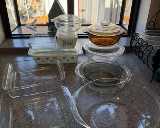 Classic Pyrex Butterprint, Snowflake Oblong, FireKing Amber Casserole Glass Lot