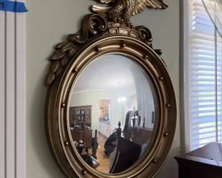 Gold Federal Eagle Convex Bullseye Wall Mirror with Ball Trim and Acanthus Base