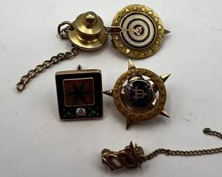 Antique 10K Gold Typist Award Pins  Black Hills Gold Leaf Necklace Earring Set