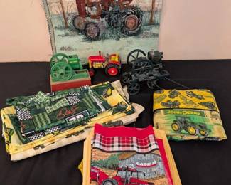 Colorful Tractor Lot Zetor Tin Toy, John Deere Engine Model, Fabrics, Tapestry