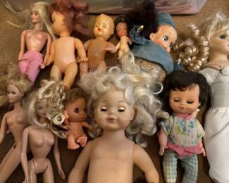 Assorted Doll Lot Mattel Barbie, Porcelain China Head, Vinyl Baby Dolls, Fabric