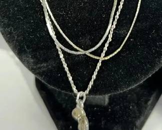 Sterling Silver Chain Necklace Lot Herringbone Rope Dogwood Flower Pendant