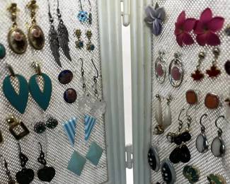 Colorful Costume Earrings Lot Butterfly Cloisonne Maple Leaf with Display Frame