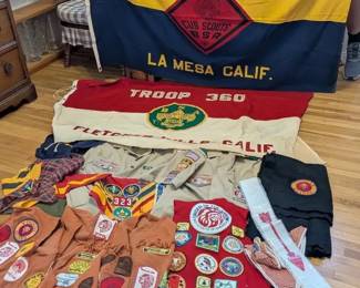 Vintage Boy Scouts BSA Lot La Mesa Pack 323 Troop 360 Flags Uniforms Patches