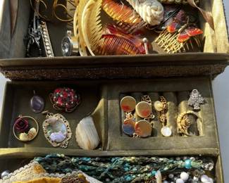 Elegant Beaded Jewelry Box Lot Necklaces Pendants Hair Combs Cufflinks Agate