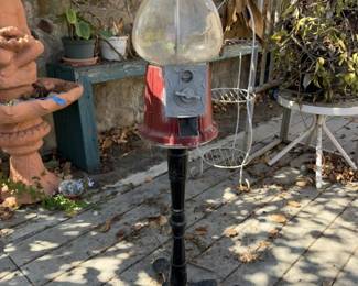 Classic Red Gumball Machine on Black Cast Iron Pedestal Base, Glass Globe