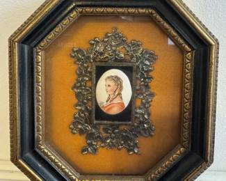 Ornate Octagonal Shadow Box Frame Porcelain Portrait Miniature Metal Filigree