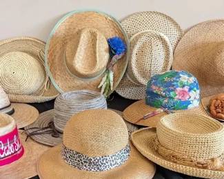 Assortment of Womens Straw Sun Hats Palm, Raffia, Cabo San Lucas Band, Floral