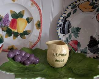 Colorful Fruit Ceramic Lot Tuscano Orchard Canister Lemon Pitcher Strawberry Jar