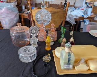 Elegant Perfume Bottle  Vanity Lot Pink Depression Glass, Crystal, Avon, Deco