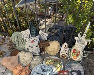 Colorful Garden Decor Lot Plaques Stepping Stones Thermometer Church Lantern