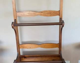 Handcrafted Wood Quilt Rack with Two Rails, Storage Box and Cameo Medallion