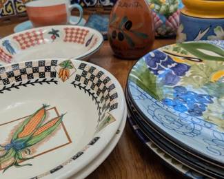 Colorful Ceramics Lot Majolica Teapot Otagiri House Pitcher DalTile Trivets