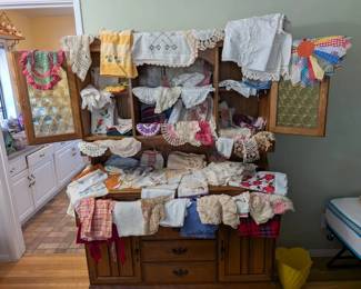 Handmade Linen Lot Crochet Doilies Embroidered Pillowcases Cutwork Runner Quilt