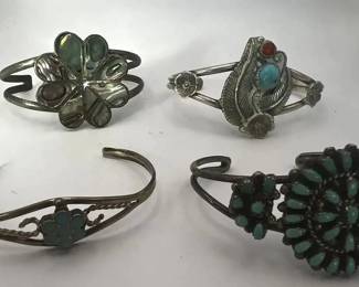 Handmade Sterling Silver Cuff Bracelet Lot Turquoise Zuni Style Abalone Coral