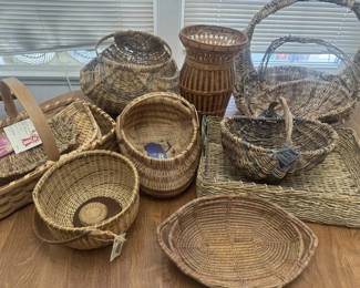 Handmade Basket Lot Fair Ribbon Winners, White Oak Rupert, Wicker, Seagrass