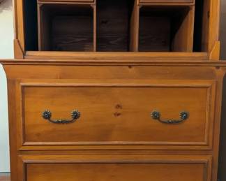 Classic Solid Pine Lateral File Cabinet with Hutch Organizer Top, 2 Drawer