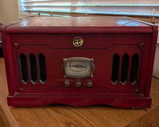 Electro Brand 9221 Retro Wood Cabinet Turntable CD Player AM FM Radio Stereo