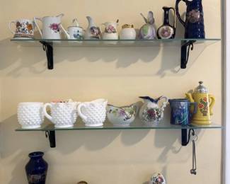 Colorful Miniature Porcelain Pitchers Thimbles Cobalt Vase Hobnail Milk Glass
