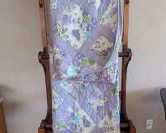 Colorful Handmade Quilt Trio Lavender Floral, Pink Blue Pieced, Tumbling Blocks