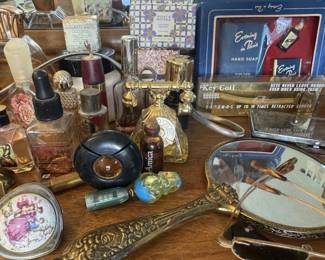 Fragrant Perfume Bottle Lot Evening in Paris Bourjois Soap Set Key Coil Mirror