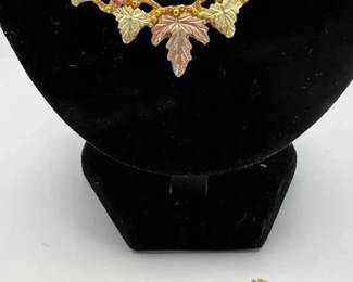 Landstroms 10K Black Hills Gold Leaf and Rose Necklace with Matching Earrings