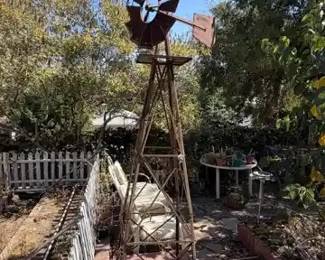 Large Rustic Metal Garden Windmill Tower with TwelveBlade Wheel and Tail Vane