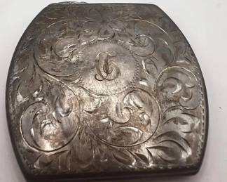 Elegant Birks Sterling Silver Compact Mirror with Engraved Floral Scroll Lid