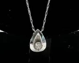 Elegant 14K White Gold Teardrop Pendant Necklace with Diamond Accent Fine Chain
