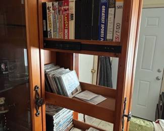 Vintage Media Storage Cabinet and Assorted Media Collection