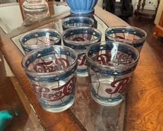 Vintage PepsiCola Tiffany Style Stained Glass Tumblers