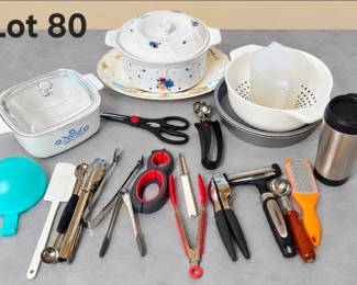 Lot 80 Corningware, utensils, more