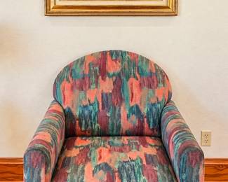 Lot 101 Upholstered arm chair and art
