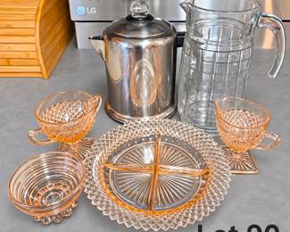 Lot 90 Coffee pot, pitcher, vintage glassware