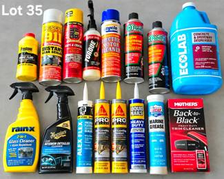 Lot 35 Assorted cleaners, glues, grease, more