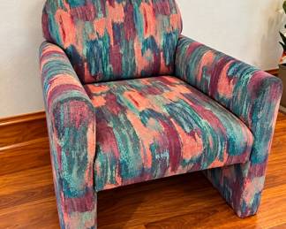 Lot 101 Upholstered arm chair and art detaill