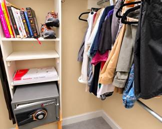 Lot 118 clothes, books, safe