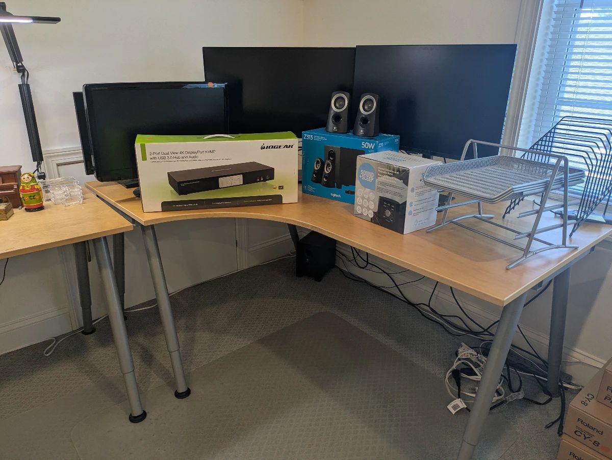 Electronics: televisions, desktop montiors, speakers, sound machine