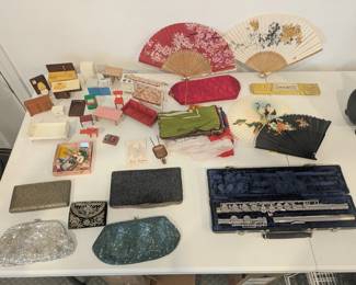 Beaded Hand Bags, Fans Circa 1940s, Flute