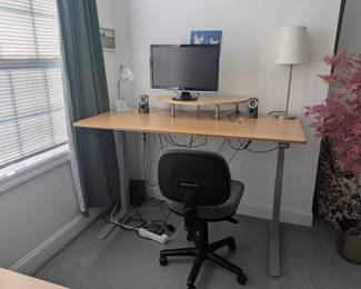Adjustable Desk, Monitor, and Speakers