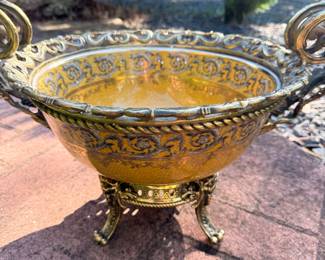 YELLOW GLAZED CHINOISERIE FOOTED LARGE BOWL