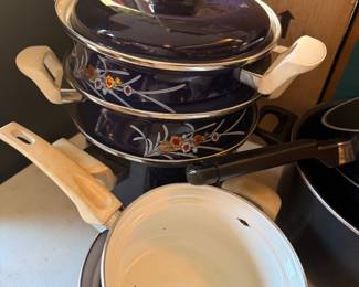 1970's SANKO WARE ENAMELWARE in BLUE KIKYO (JAPANESE BELLFLOWER)