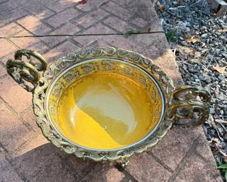 YELLOW GLAZED CHINOISERIE FOOTED LARGE BOWL