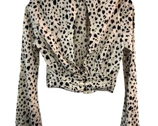 Animal Print Mock Neck Blouse w/ Flared Sleeves