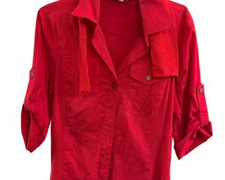 Jones of New York Button Down Shirt w/ Roll Tab Sleeves and Scarf