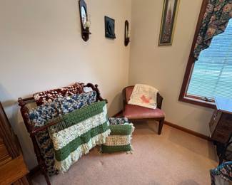 Quilt stand & quilts, side chairs