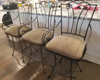 Iron pub chairs, set of 3.