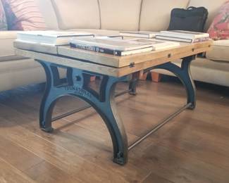Iron coffee table with wood top