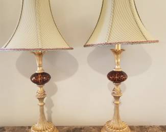 Classical buffet lamps with amber glass.
